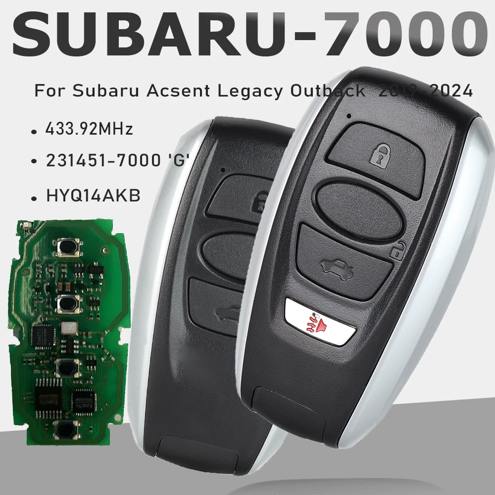 

KEYECU 231451-7000 'G' Smart Remote Key 433.92MHz 3/4 Button Fob for SUBARU ACSENT LEGACY OUTBACK 2019-2024 - HYQ14AKB
