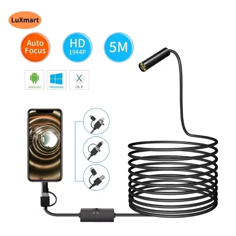 

Auto Focus HD1944P 5MP Endoscope Camera Android Type-C 4 Led Mini Sewer Inspection Camera 12mm Endoscopy Usb Borescope 1-5m