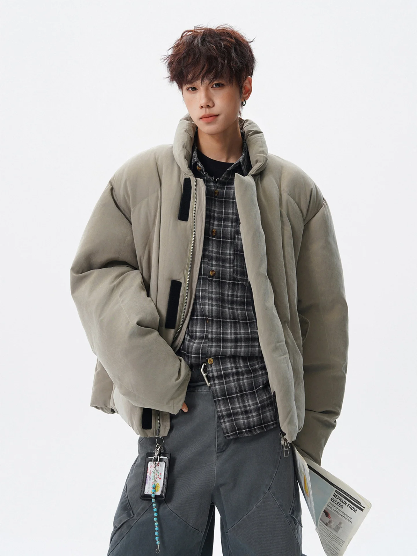 

American Sle Thiened Stand Collar Color Cotton Jaet Men's Winter High Sensation Loose Casual Cotton Coat Trendy