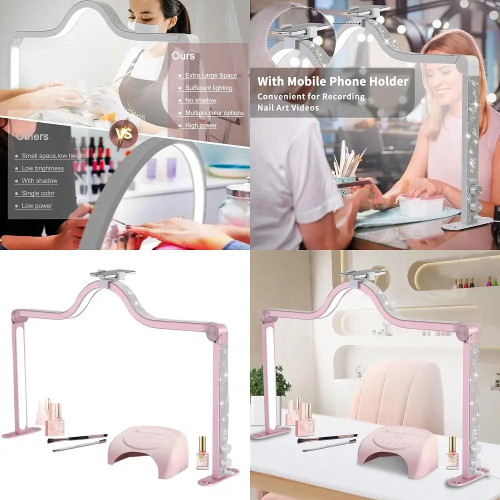 

34.5 Adjustable Square Nail Tech Lamp with Polish Holder, Dimmable 3000-6000K for Manicure, Lashes, Tattoos, Eyebrows, Crafts in