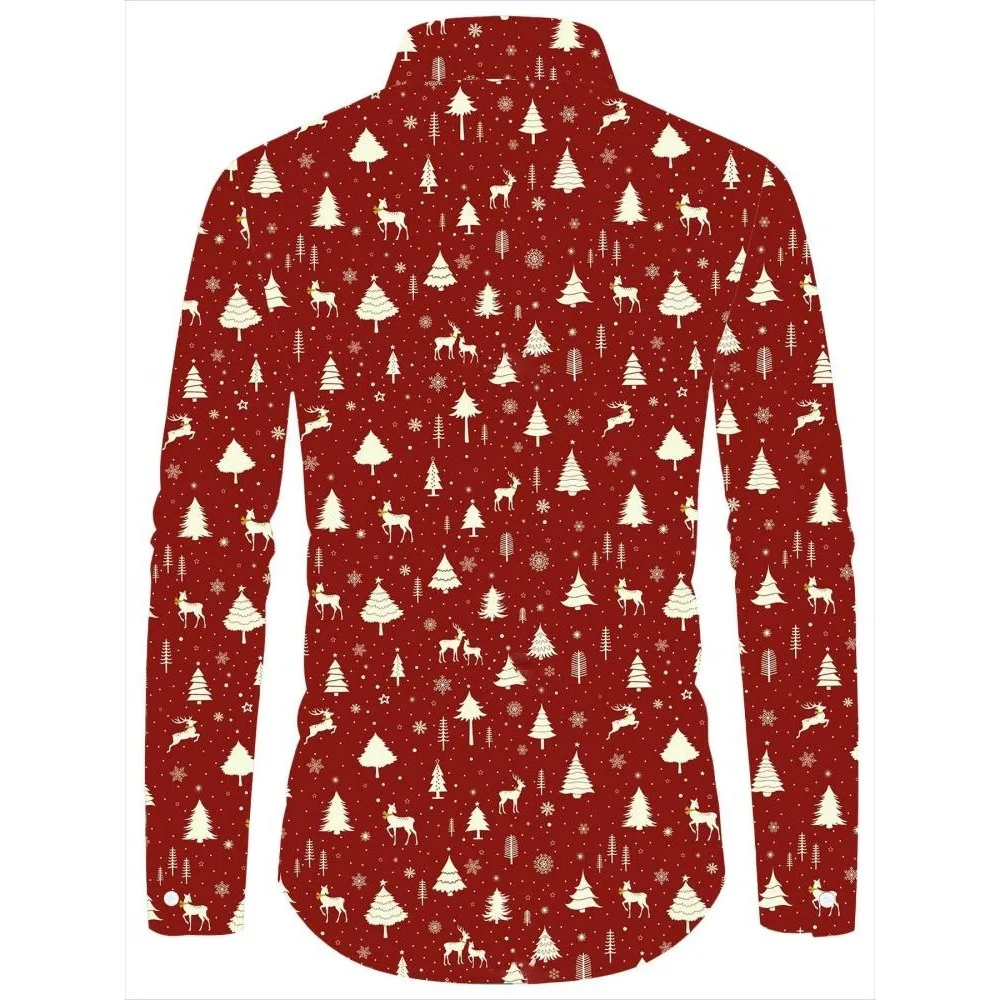 

2024 Autumn and Christmas New Youth Popular Casual Trendy Digital Printed Men's Long Sleeve Shirt Black Shirt