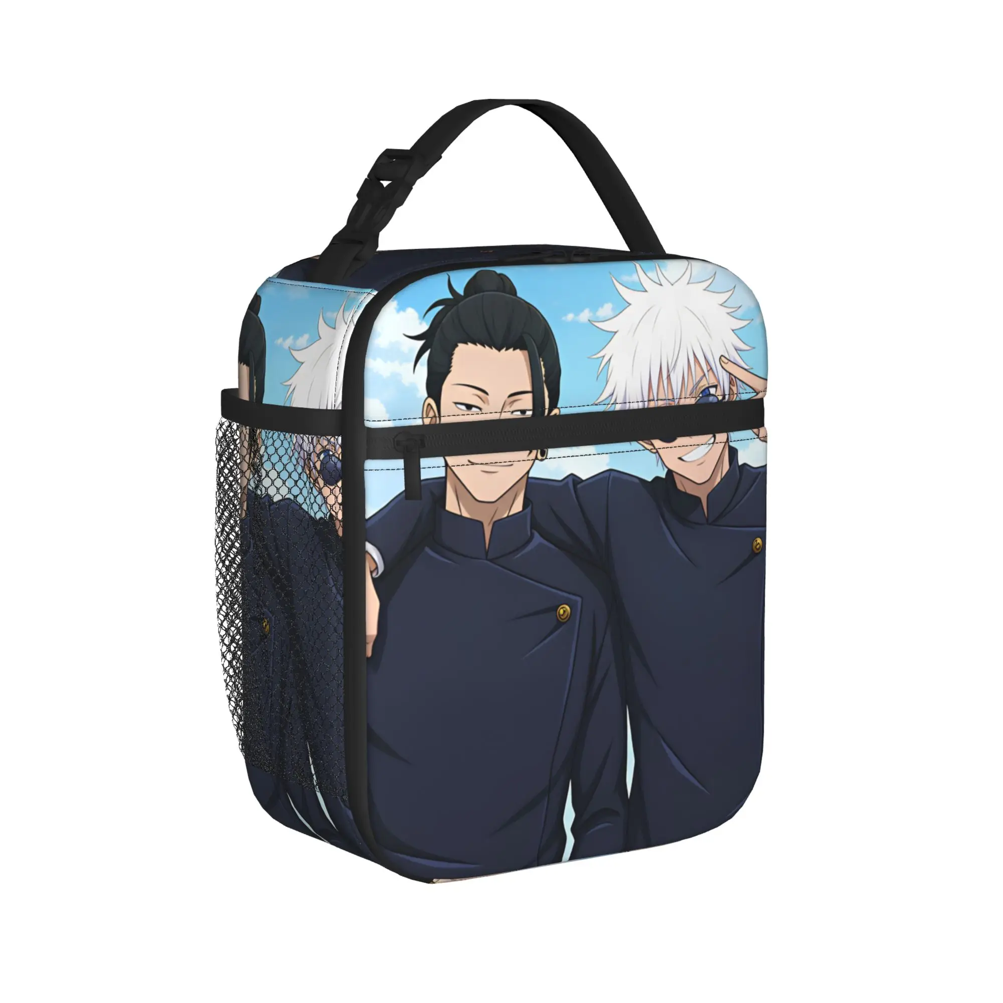 Satoru Gojo Comic Animation Lunch Bag  Leisure Lunch Box Travel Portable Tote Food Bags For Child Oxford Print Cooler Bag