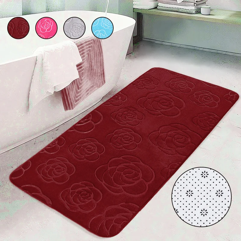 

Embossed Rose Bath Rugs Bath Mat Flannel Carpet Ultra Absorbent and Non Slip Door Mat for Bathroom Decor