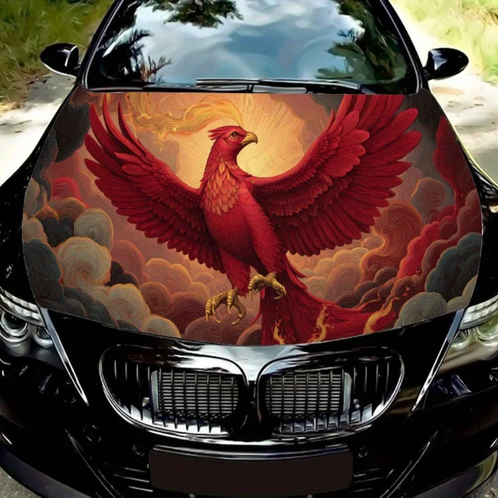 Fantasy Flaming Phoenix PVC Car Vinyl Wraps, Self-Adhesive Waterproof Car Hood Decal Sticker, Car Decoration Protection Stickers