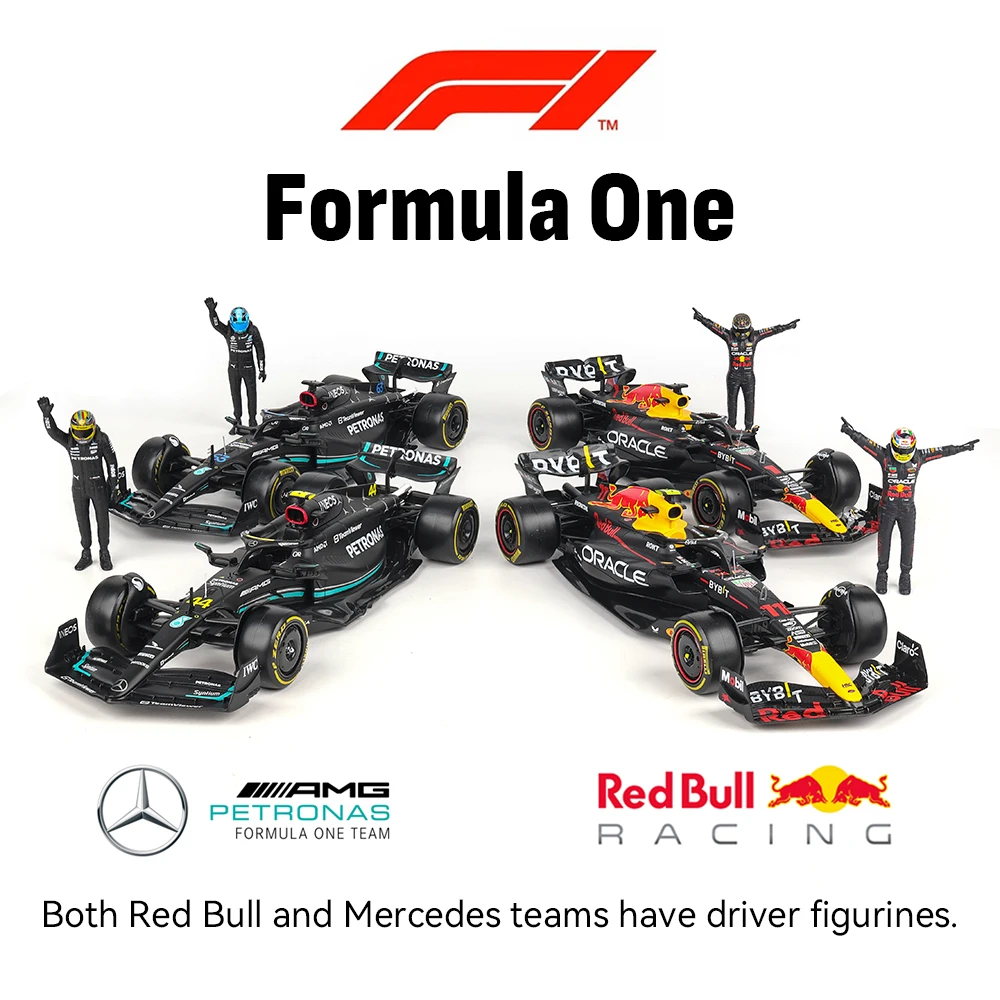 Bburago 1:24 2023 F1 Mercedes-AMG W14 + ชนะตุ๊กตา44 # HAMILTON 63 # Russell สีสูตรหนึ่งโลหะผสมโมเดลรถยนต์ของเล่นสุด