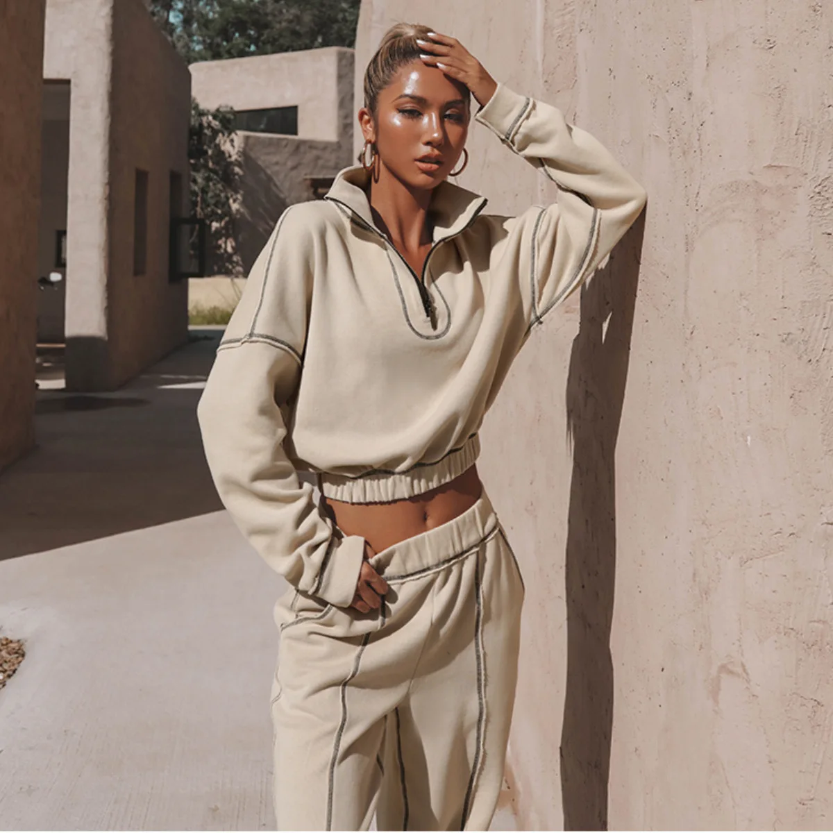 

2025 New Fashion Zipper Sweatshirt + Wide Leg Pants Two-piece Sets Women Autumn Casual Loose Top And Trousers Suit For Women
