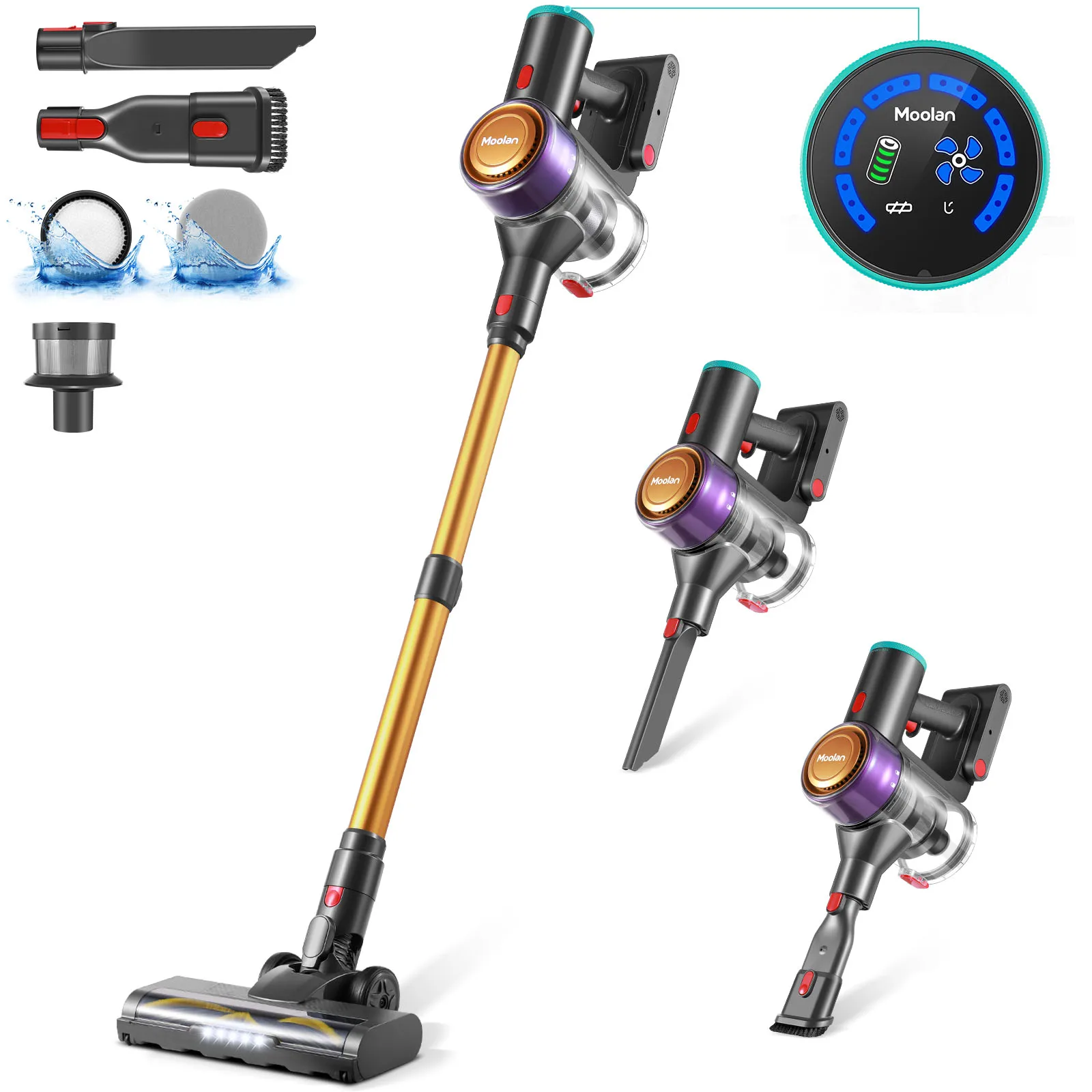 20Kpa Yellow Cordless Vacuum Cleaner Rechargeable with LED Display Lightweight Stick Vacuum for Home Hardwood Floor Rug Pet Hair