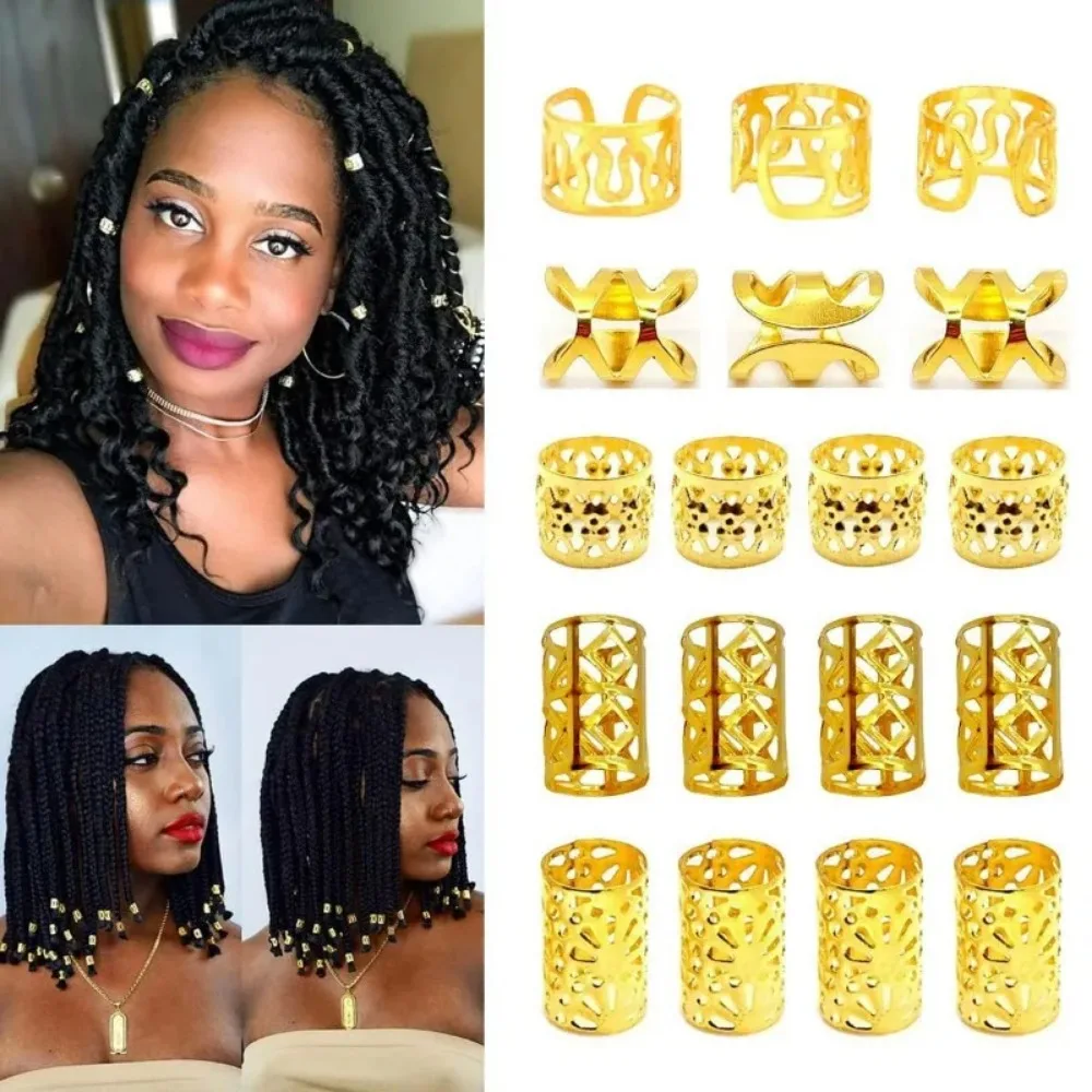 For Braids & Dreadlocks Decorative Ring Headpiece 100 Gold Hair Cuffs, Aluminum Dread Locks Jewelry Rings & Beads