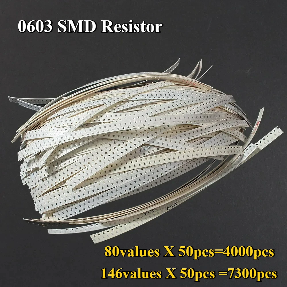 

Набор резисторов 0603 Набор резисторов SMD 10R~910K/0R ~ 1M Ом 5% Набор образцов сопротивления 4000 шт./7300 шт.