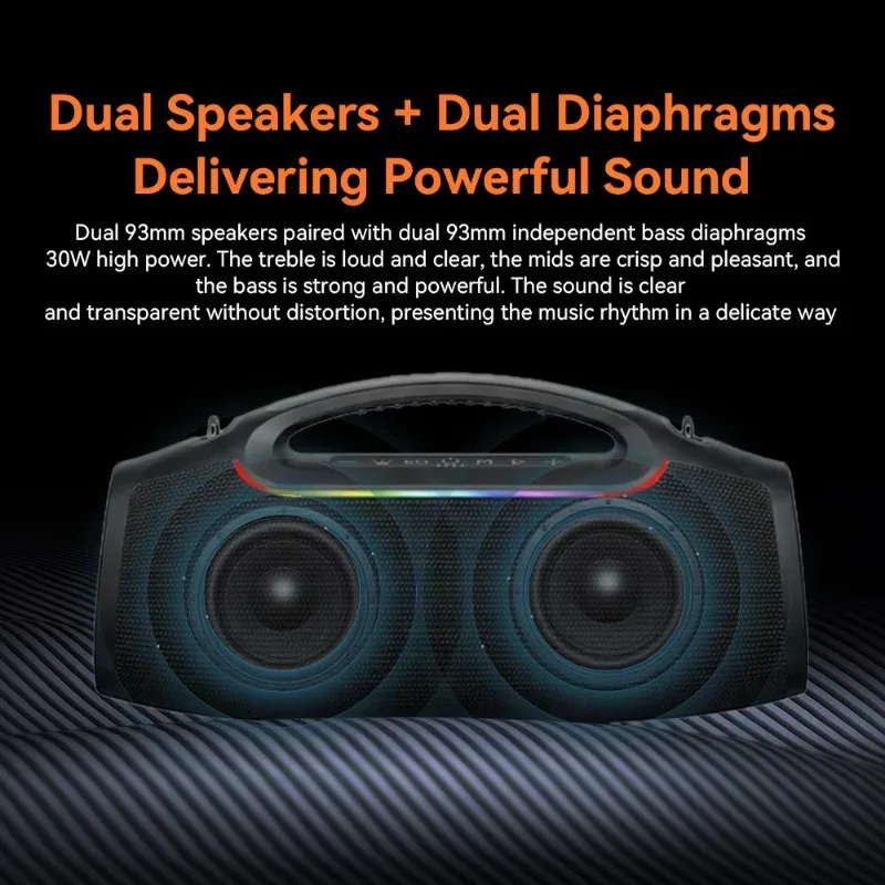 60W Wireless Blue-tooth Speaker Portable Handle Outdoor Speaker RGB LED Light TWS Stereo Pairing Waterproof Audio