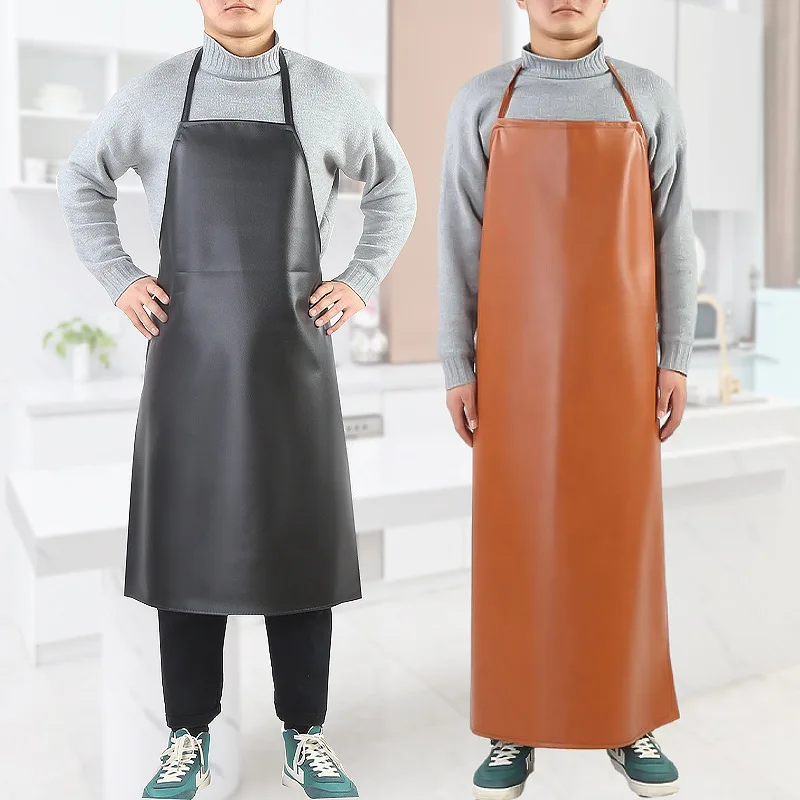

2pcs PU Leather Waterproof Oil Proof Apron Adult Neck Hanging Waist Bib Slaughter Aquatic Food Processing Protective Apron