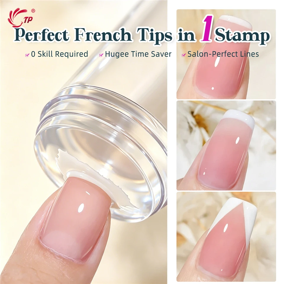 Kit de placas de estampado de uñas de silicona transparente TP, plantilla, sellador, raspador para manicura francesa 3
