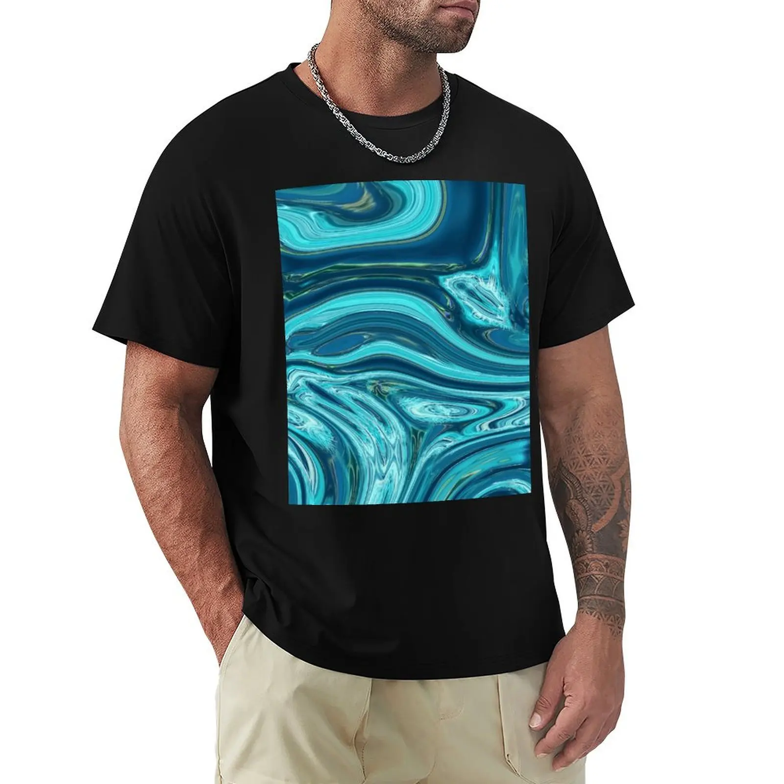 

abstract blue teal marble swirls mid century modern T-Shirt oversize t-shirts man shirts graphic tees designer t shirt men