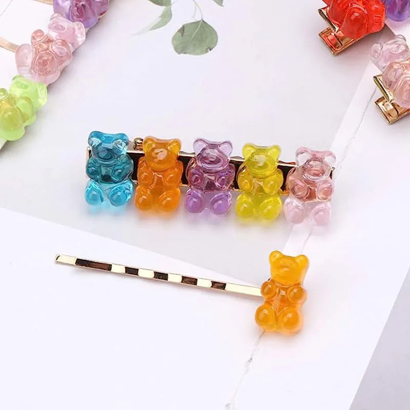 20pcs/Hair Clips, Mixed Cartoon Panda Bear Hair Clips Barrette Gummy Bear Candy Hairpin Kids Girls-A