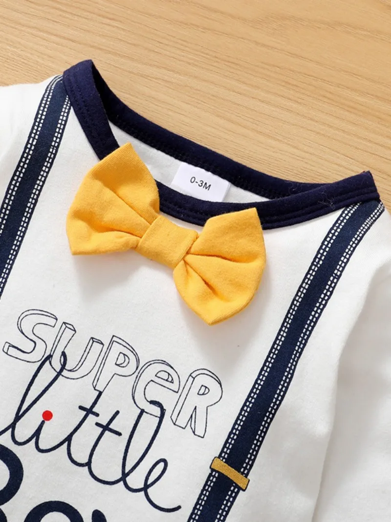 Newborn Baby Boy Romper Cute Bowtie Long Sleeve Bodysuit Spring and Autumn Clothing for Toddler ​Boy 0-18 Months