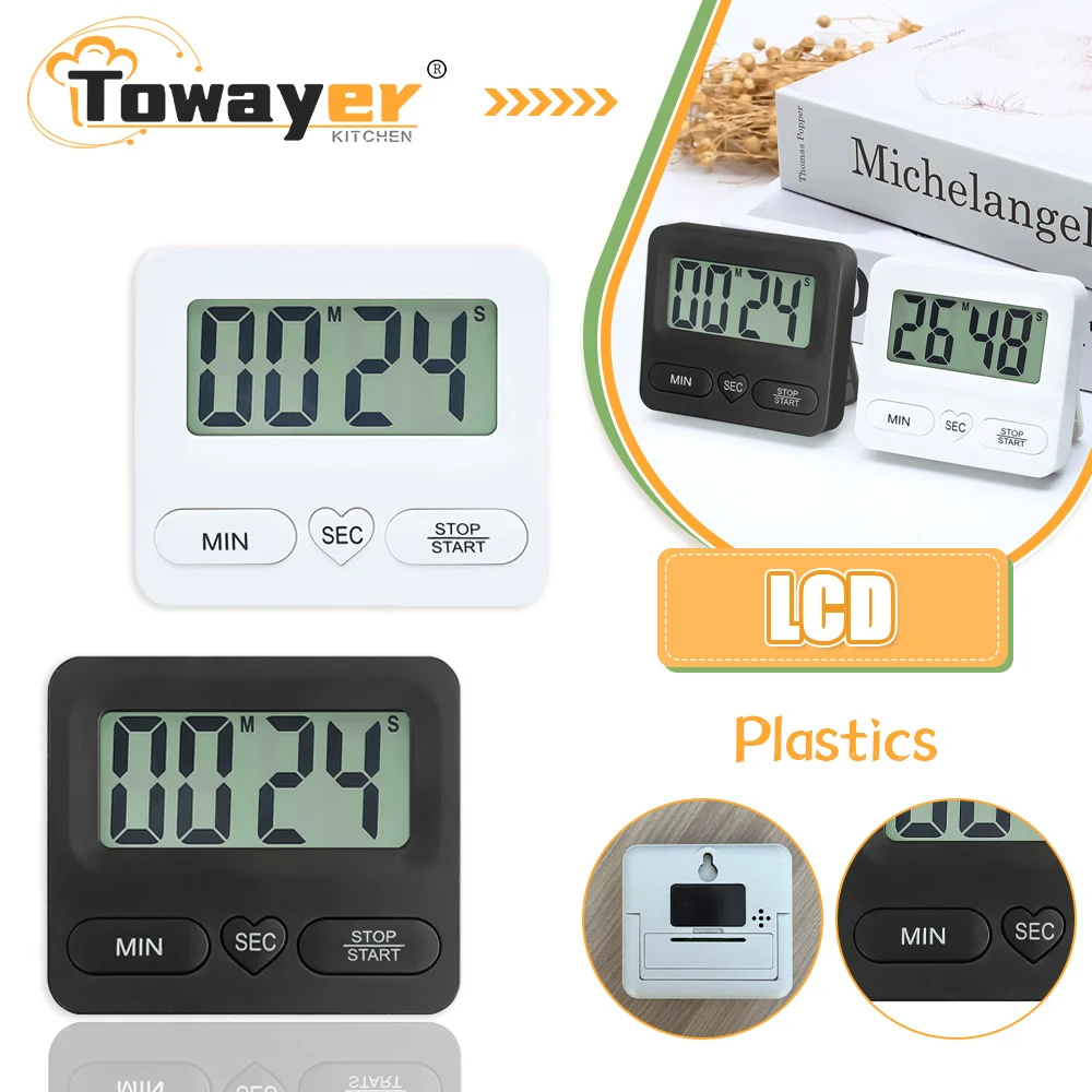 Large Screen Electronic Kitchen Timer LCD Display Electronic Timer Positive Negative Baking Timer Reminder Timing Big Loud Alarm