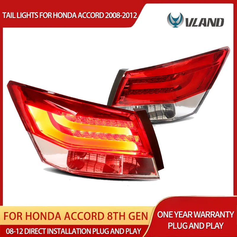 08-12 Accord 8th Gen Inspire Sedan Vland LED Tail Lights with Amber Turn Signal [2PCS]