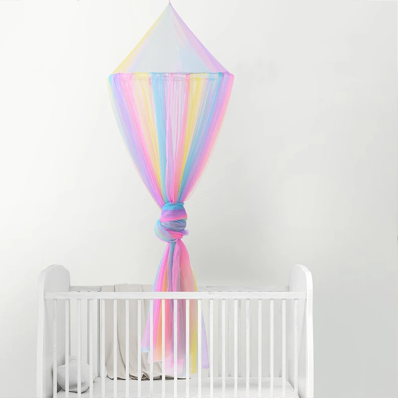 Kids Round Dome Hanging Gauze Mosquito Net Rainbow Star Hung Net for Children Crib Netting Baby Bedroom Decoration Gift