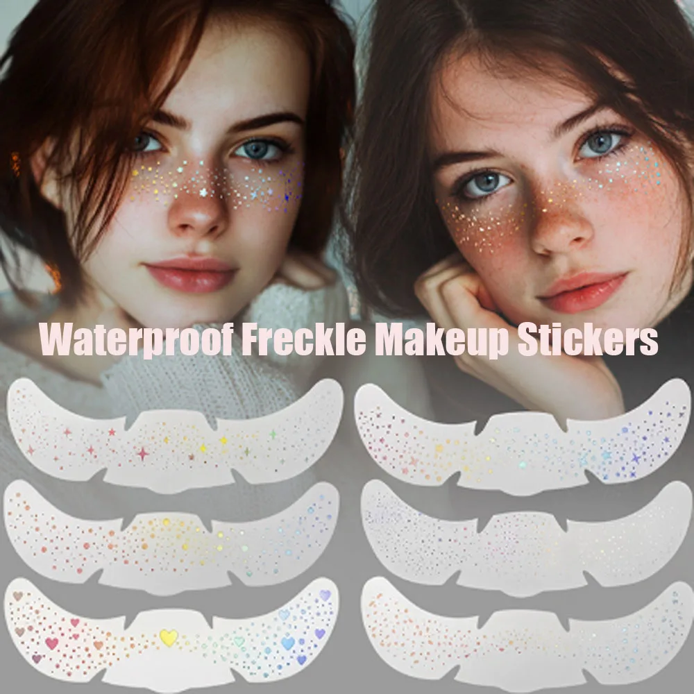 6 Sheets Glitter Freckles Holographic Stickers Heart Freckle Tattoos Glitter Stickers Waterproof Temp Tattoos For Party