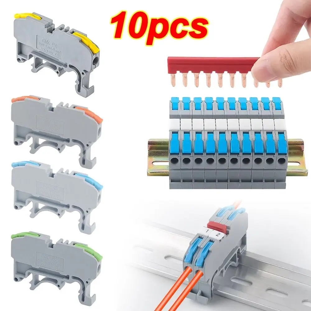 10Pcs CMK420 Din Rail Terminal Block 4mm2 11AWG DIN Mount Design Lever Type Rail Connector Color Coded Terminals 450V 32A