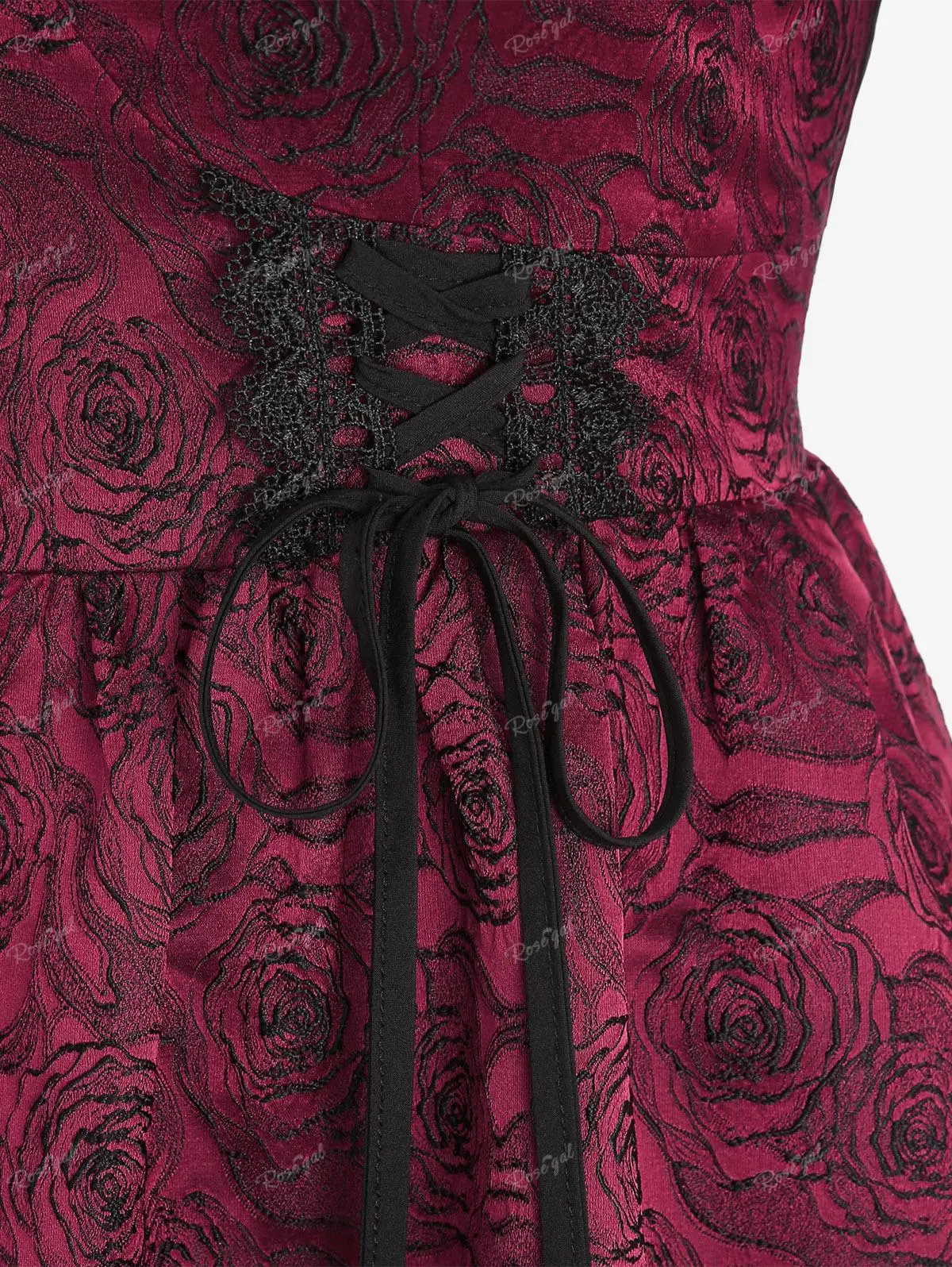 ROSEGAL Plus Size Vintage Dresses Lace-up Flower Embroider Jacquard Rose Decorated Dress Women Streetwear Rivet Ruffles Vestidos