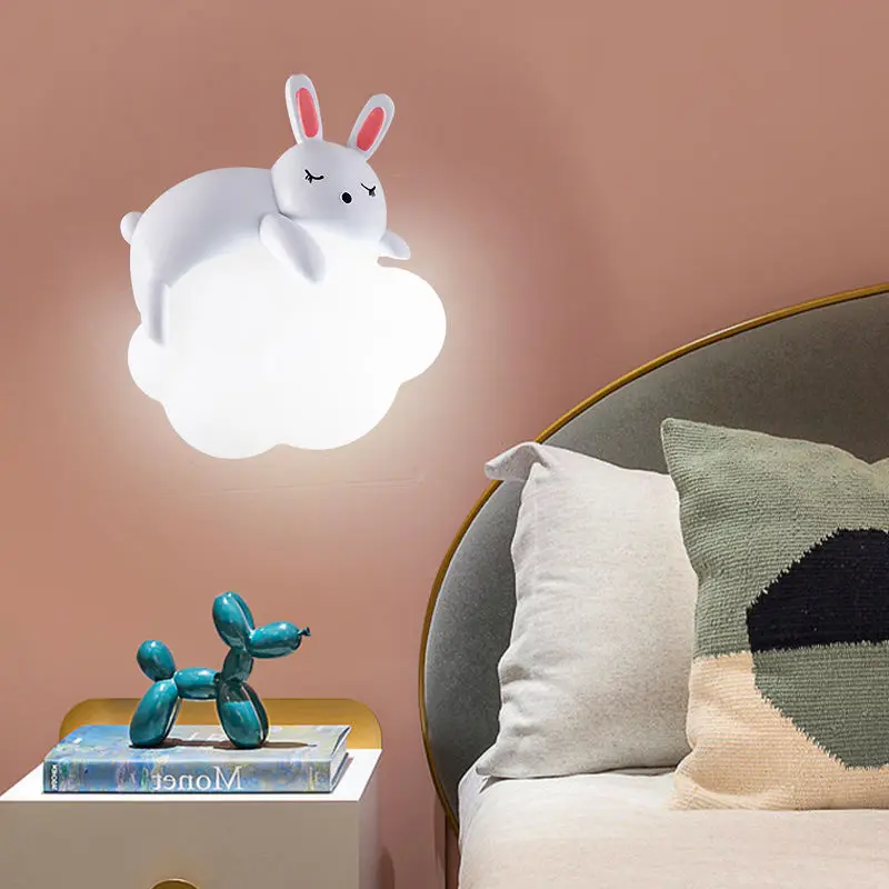 Romantic Bear Rabbit Wall Lights Moon Cloud Night Light Kids Bedroom Bedside Wall Lamp for Baby Girl Boy Student Children\'s Room