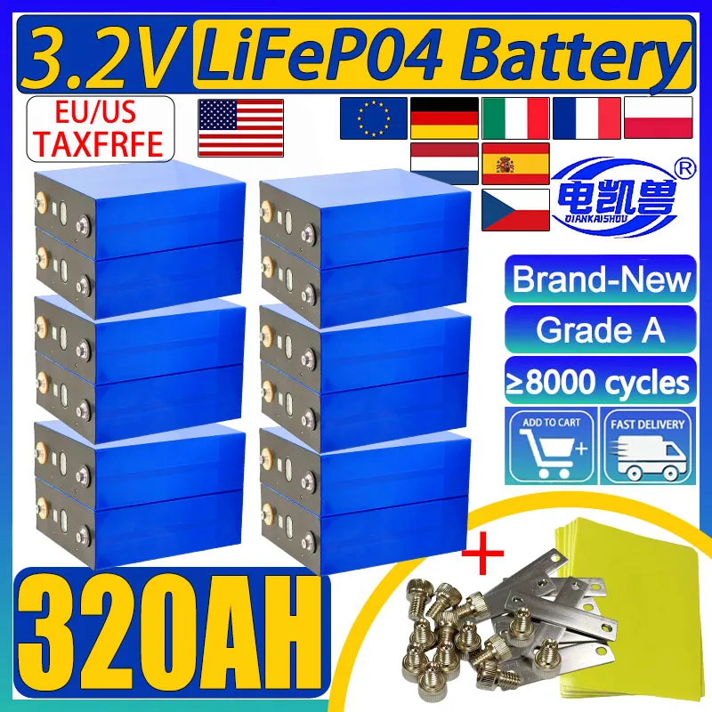 

Brand-new 3C 3.2V 320Ah LiFePO4 rechargeable battery suitable for caravan marine solar energy system DIY 12V 24V 48V For camping