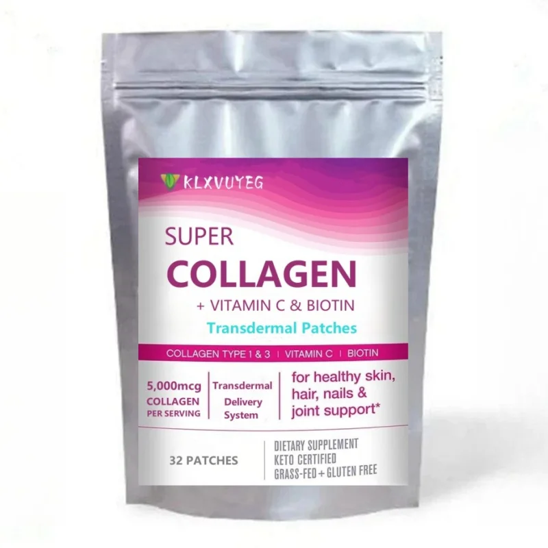 Super Collagen + Vitamin C + Biotin Transdermal Patches, Non-GMO, Gluten Free, Vegan, Soy Free, 32 Patches for 1 Month Supply