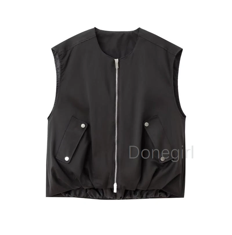 Y2K Clothes Women\'s Vest Waistcoat 2024 Female O-Neck Front Zipper Sleeveless Vests Top Lady Chic Streetwear Waistcoat Coat