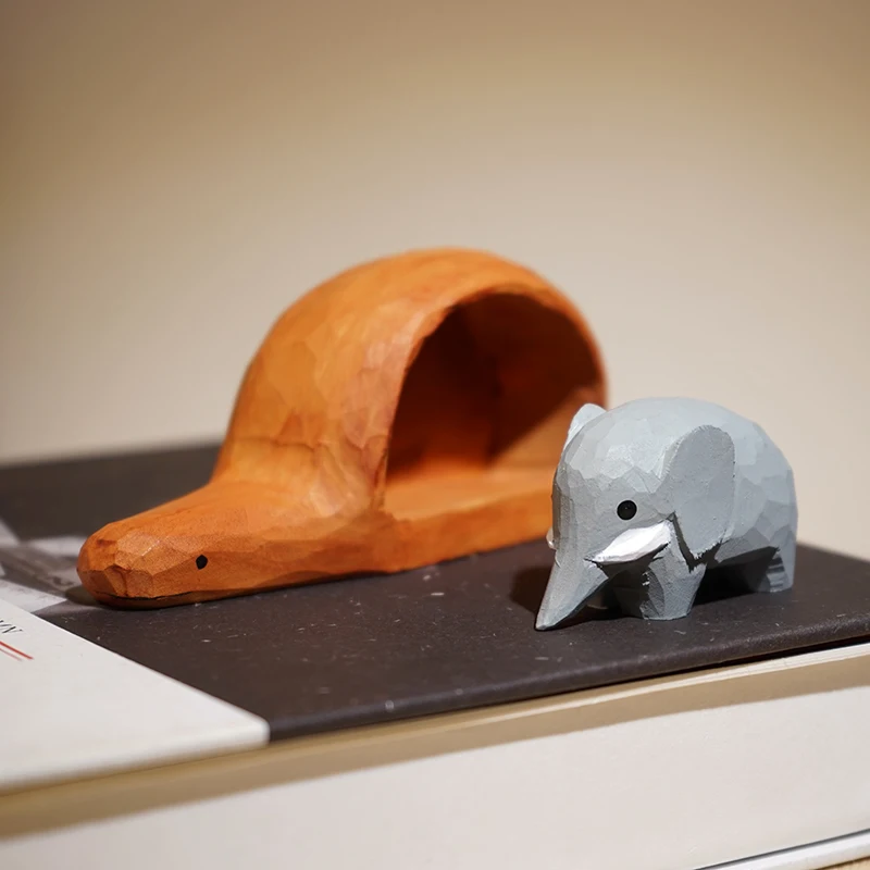 الزيزفون اليدوية نحت زخارف الحيوانات الصغيرة بيثون ابتلاع الفيل ديكور المنزل الخشب نحت الحرف اليدوية هدية الإبداعية #3