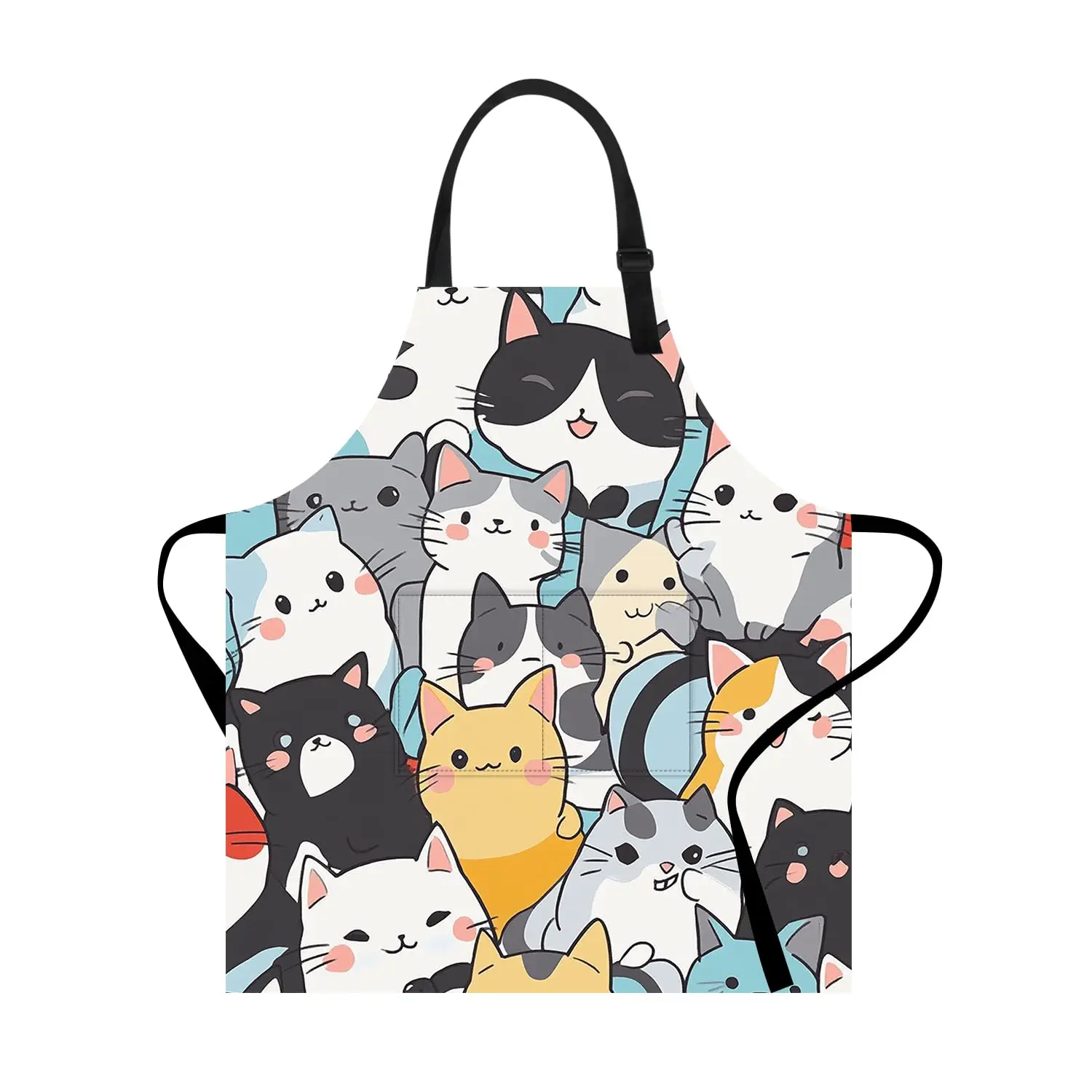 

Cute Cat Print Apron for Women Men Adjustable Neck Waist, Fun Cartoon Kitty Design, Ideal for Cooking