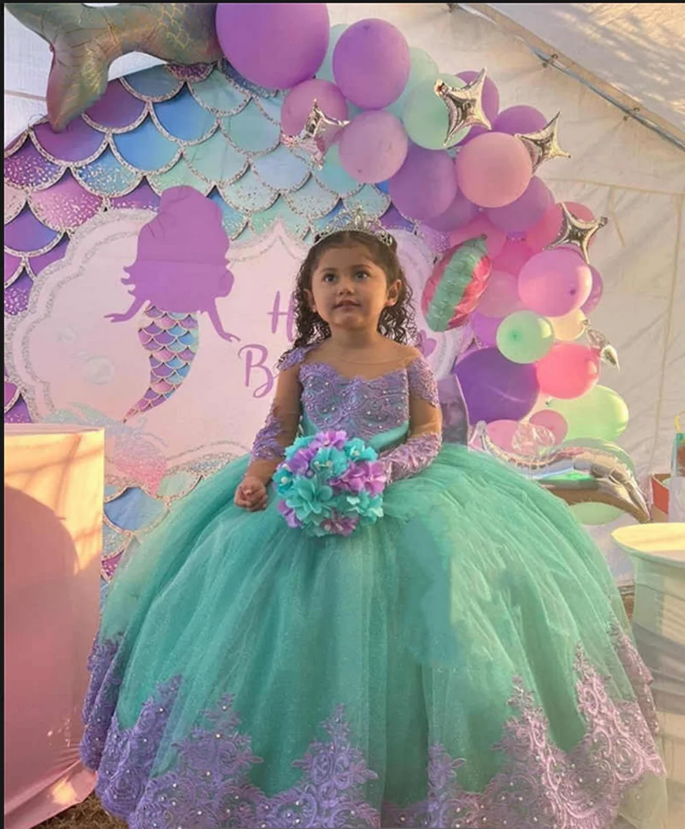 Flower Girl Dresses Elegant Party Dress For Kids Girl Princess Tulle Appliques Ball Gown Vestidos