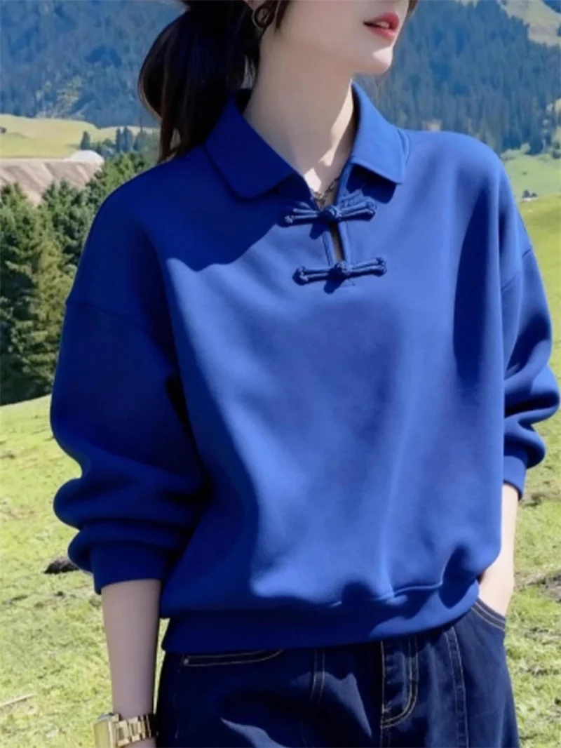 

Новая уникальная и красивая синяя флисовая куртка с капюшоном в китайском стиле на пуговицах, универсальный топ для поездок на работу, новинка 2026, весна и осень