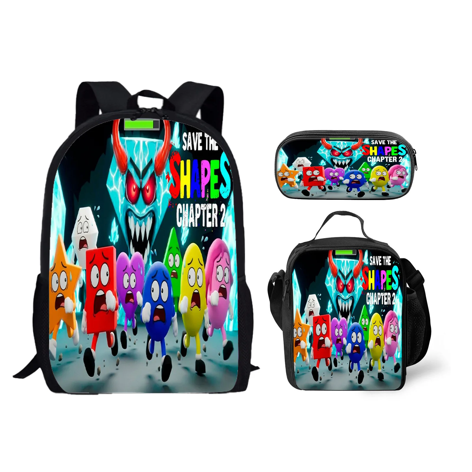 Save The Shapes 3Pcs Set Backpack for Kids Boys Girls Students School Bag with Lunch Bag Pencil Case Lightweight Large Capacity