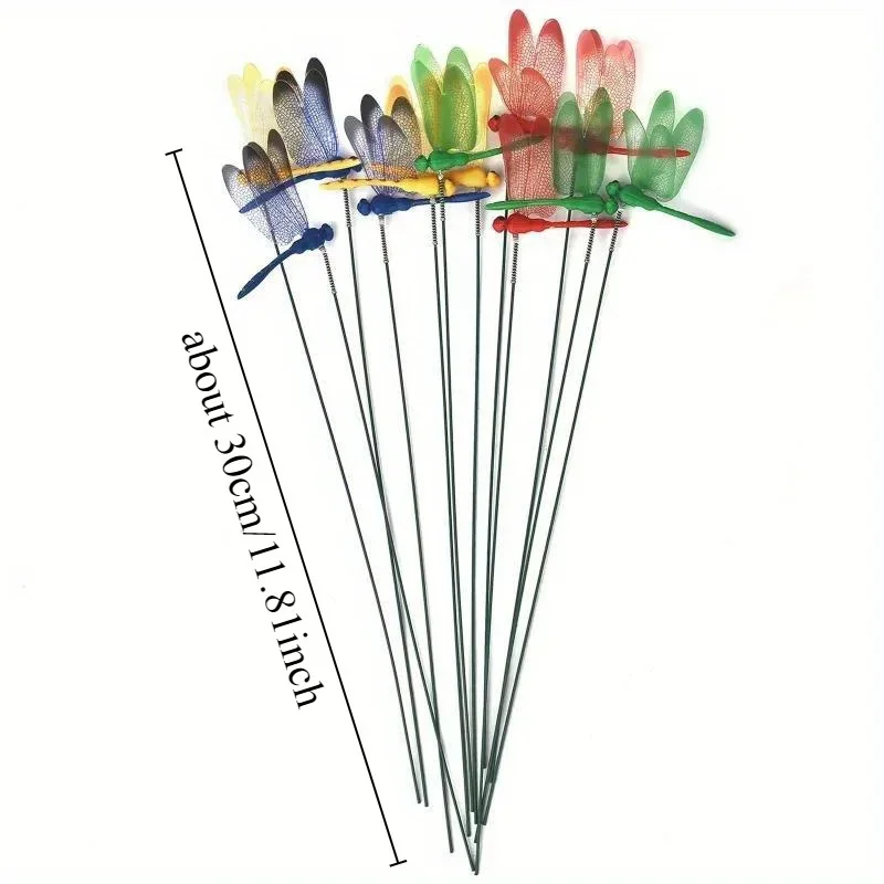 10PCS Garden flowerpot simulation dragonfly cuttings Color 3D simulation dragonfly Courtyard Outdoor Garden Decoration