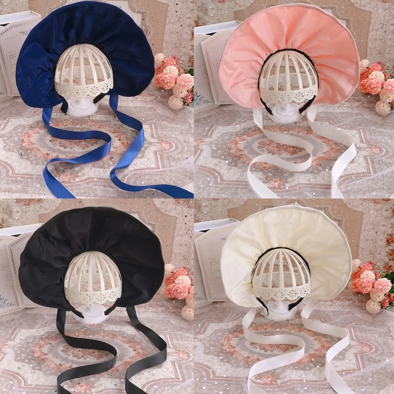 Retro Ribbon Flowers Bonnet Hat Cute Lolita Headdress Handmade Lolita Hat for Wedding Party Gothic Victorian Party