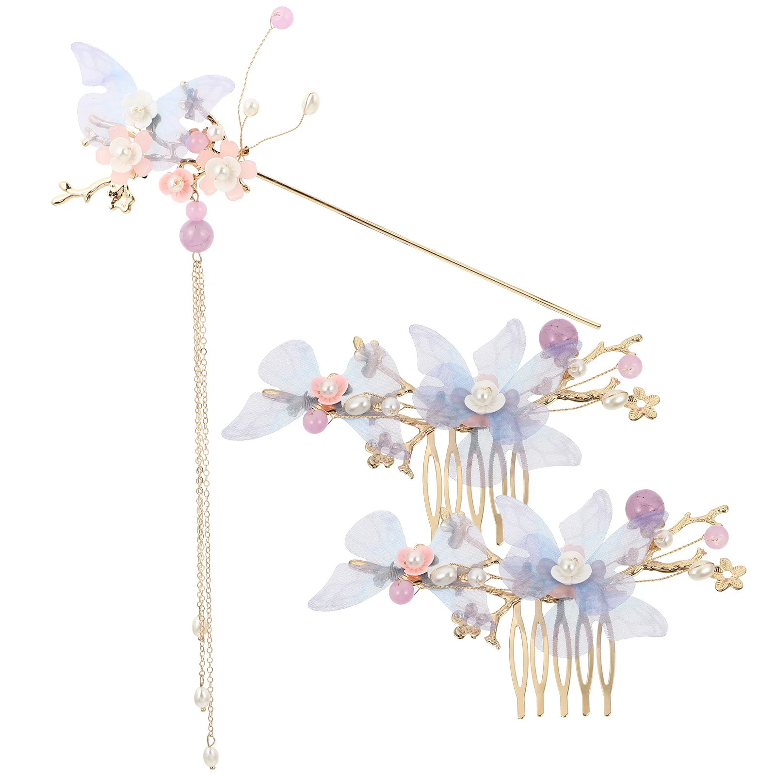 

Chinese Hanfu Hairpins Set Flower Crystal Pearl Tassel Hair Accessories For Bridal Wedding Party Prom Aniversary Gift