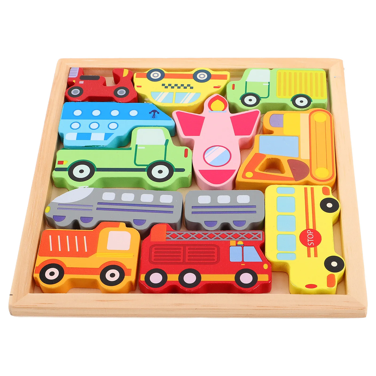 1Set Wooden Vehicle Matching Puzzle for Toddlers Creative Kindergarten Intellectual Development Hand Eye Coordination Cognitive