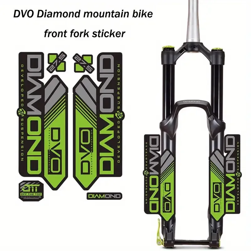 DVO Diamond MTB Fork Stickers, 6Pcs Black & Green Waterproof Vinyl Decals, Durable Protective Accessories for Cycling Bike Fork