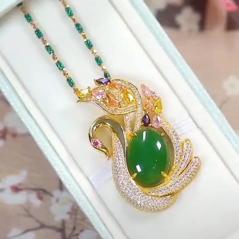 Natural green jasper Water Drop pendant Necklace Exquisite Fashion Shining rhinestone beaded necklace women\'s party jewelry