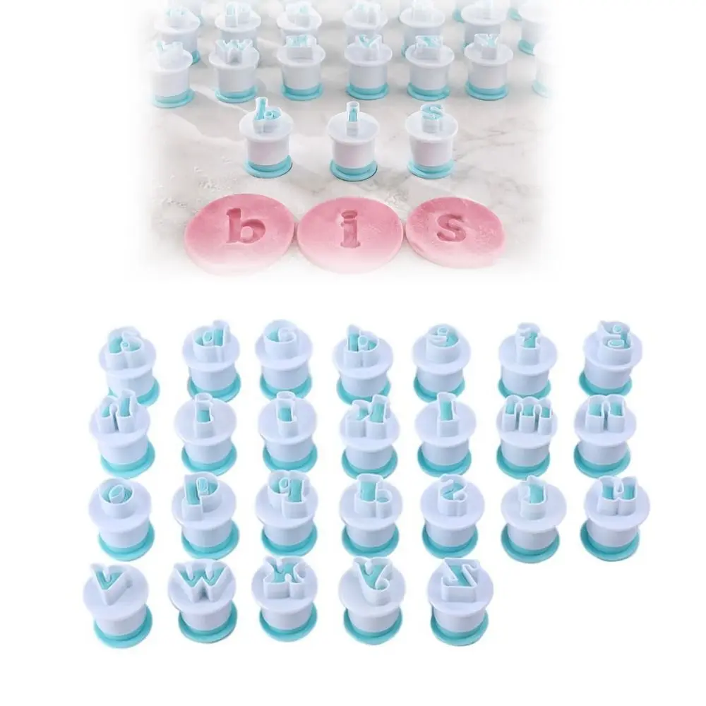 26PCS Lowercase Alphabet Cookie Stamp Cutter Set Plastic Spring Loaded Letter Cookie Mold Food Grade Alphabet Cookie Cutter