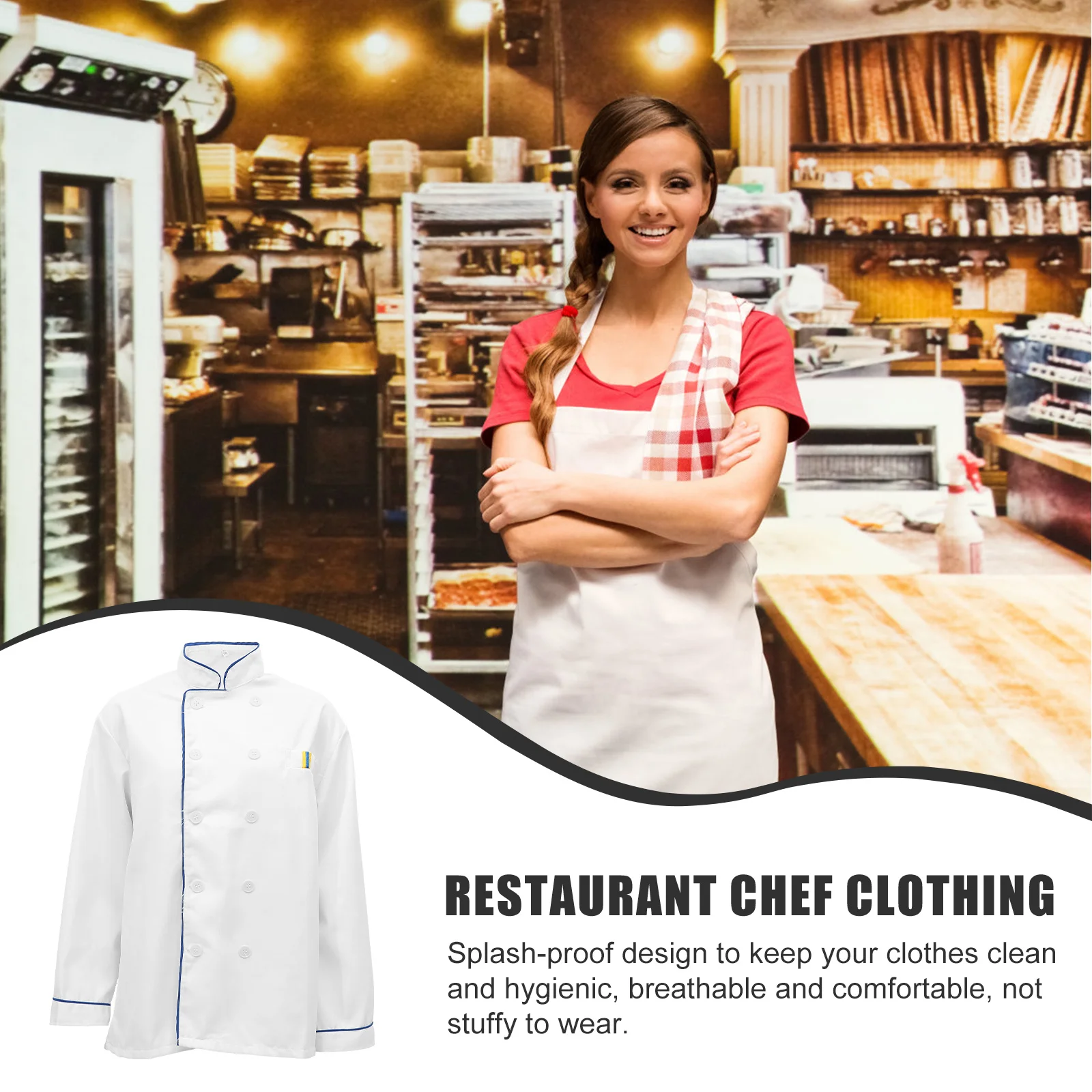 เสื้อเชฟแขนยาวแบบเรียบง่าย ป้องกันคราบ สำหรับทำอาหารในครัว เสื้อแจ็คเก็ตสำหรับเชฟร้านอาหาร เสื้อเชฟแบบยูนิเซ็กส์