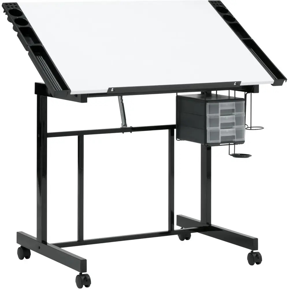 

Adjustable Height Craft Desk, 36W x 24D, Dual-Tone Black/White, Hobby and Writing Desk