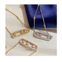 MOVE UNO PAVÉ Necklace S925 Sterling Silver Plated 14K gold Diamond Pendant for Women's Necklace Moving Stones Free Shipping