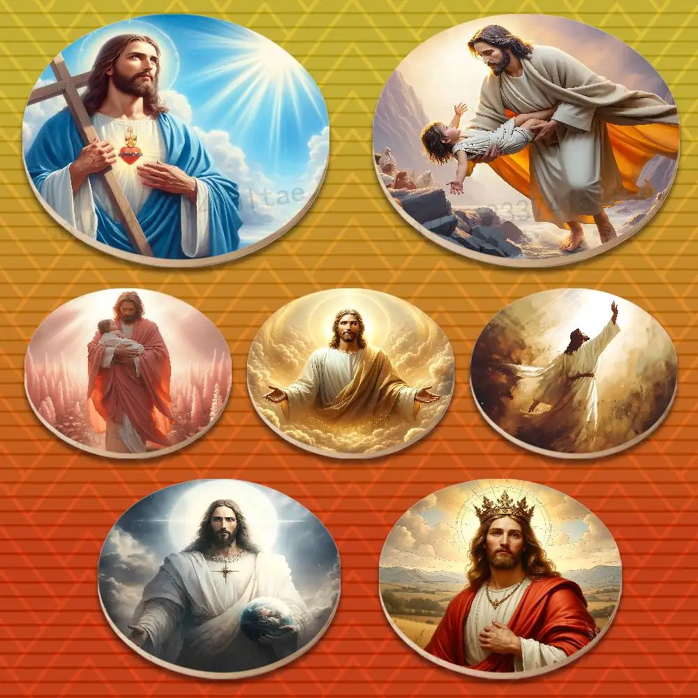 

Savior Belief Jesus Round Wooden Coasters Heat-Resistant Anti-slip for Drinks Tea,Coffee Home Decor Gift