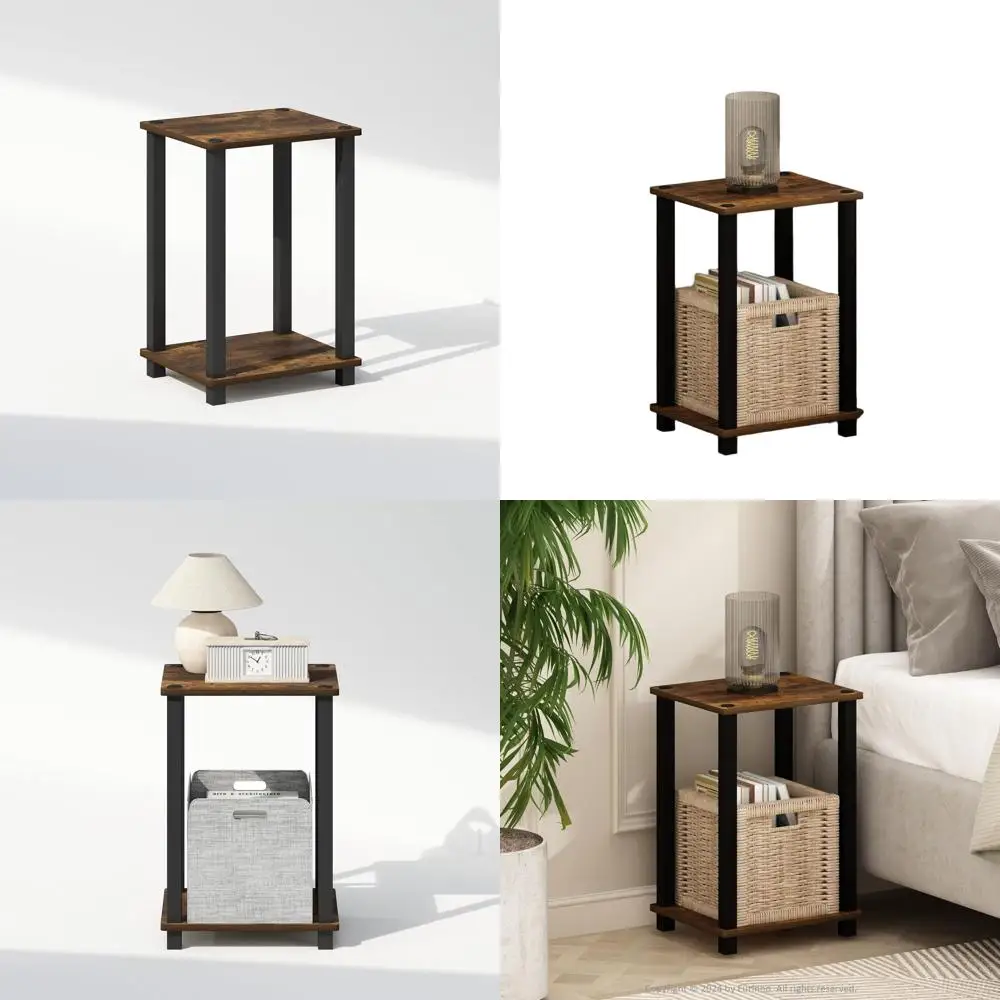 

Compact 2-Tier Nightstand, Easy Assembly, Amber Pine Finish, Suitable for Bedroom or Living Room