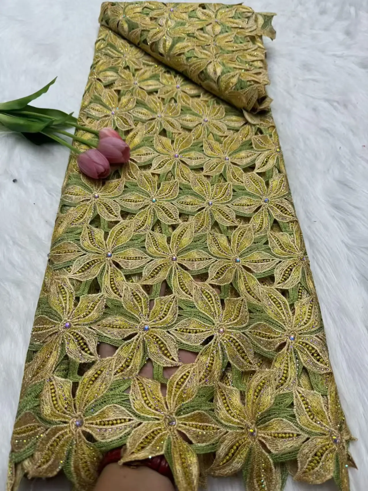 African Lace Fabric 2025 Nigerian Guipure Cord Lace Fabric French Mesh Lace Fabric For Woman Wedding Party Dresses