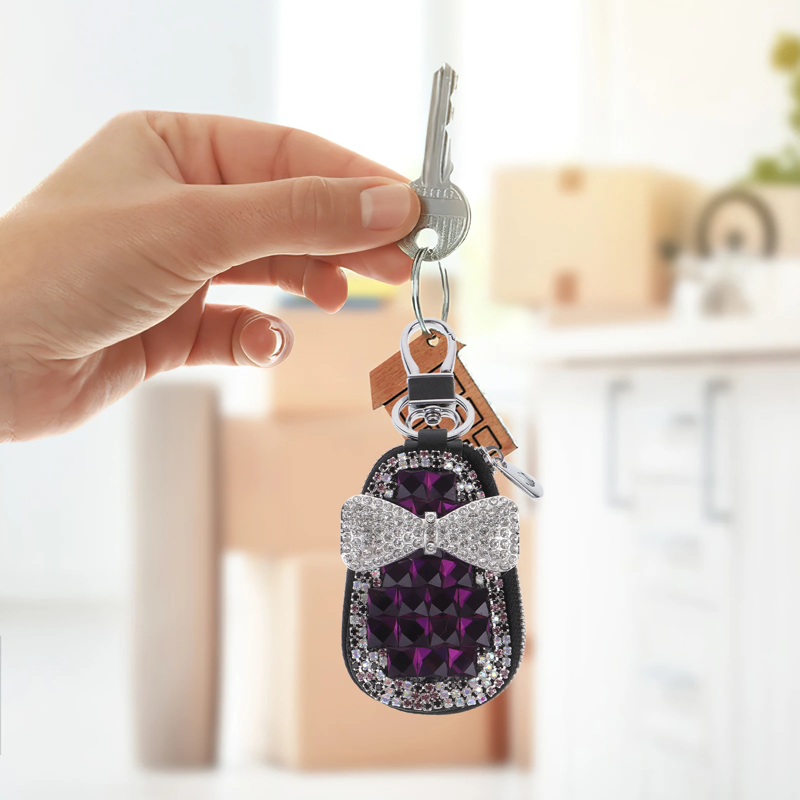 

Car Bag Crystal Holder Pouch Women Butterfly Small Bags Bow Key Cover Key Cases Lightweight Keychain Case Small
