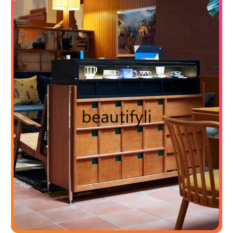 

Medieval storage cabinet, retro chest cabinet, cherry wood dining side cabinet, large drawer, bar counter cabinet