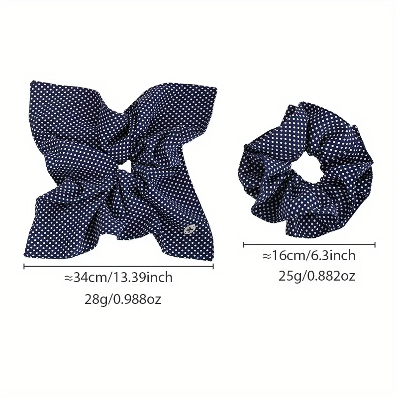Navy Blue Polka Dot Large Loop Scarf Fashionable Elegant Sweet Hairband with Bowknot Buttons Headband Hair Accessory Hair Tie